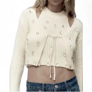 NWOT ZARA Front Tie Cream Cardigan Top {Medium}